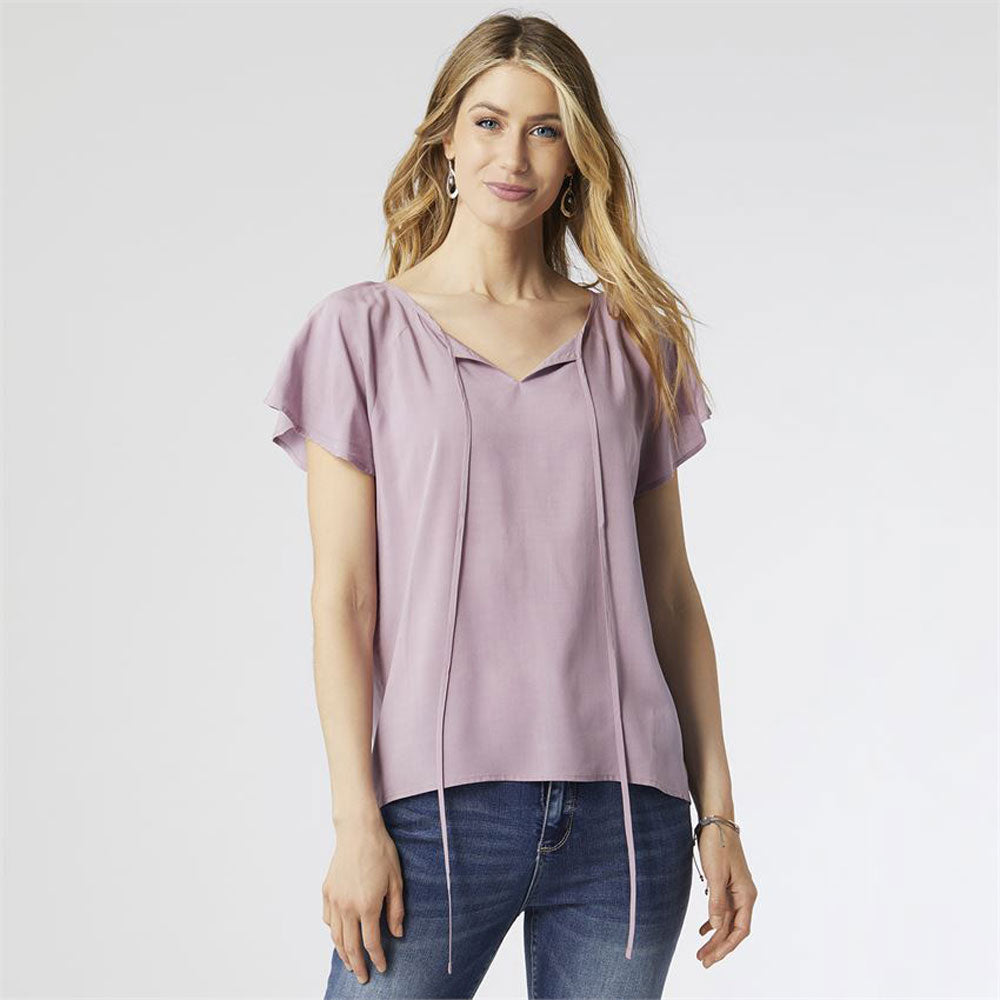 Coco + Carmen, Elaine Flutter Sleeve Top, Plum
