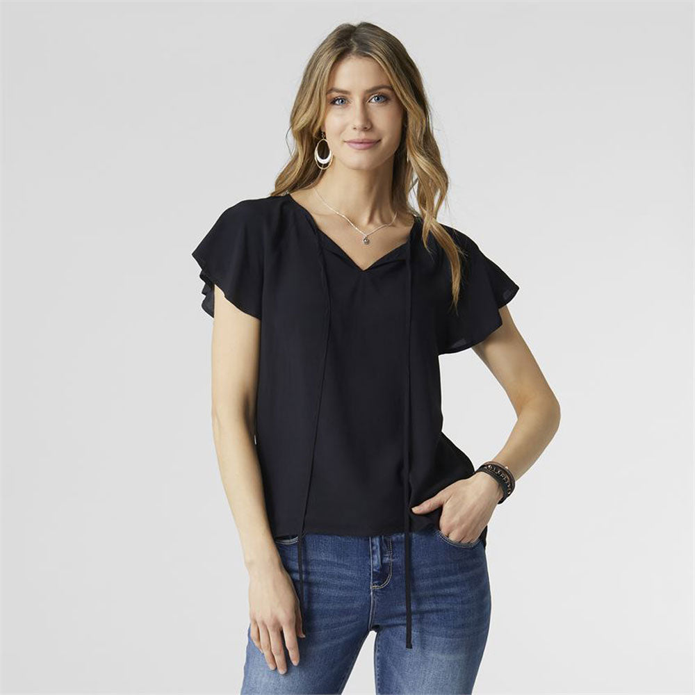 Coco + Carmen, Elaine Flutter Sleeve Top, Black