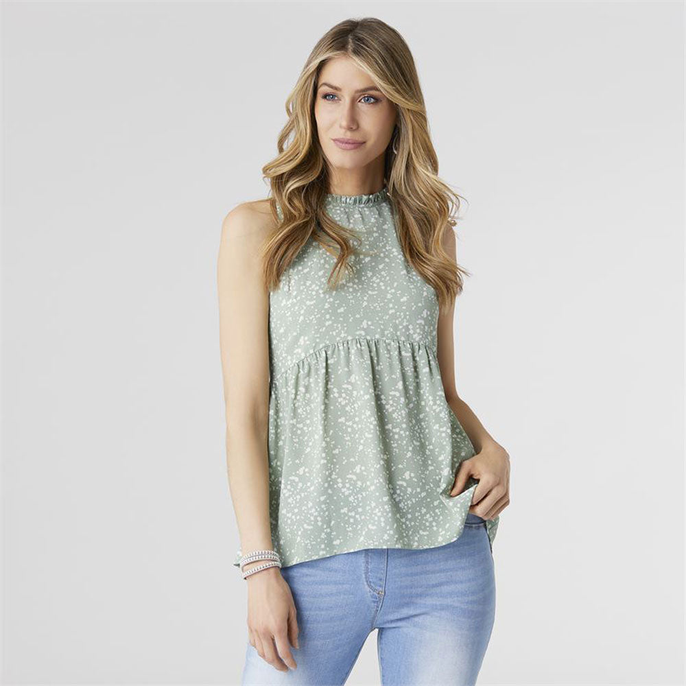 Coco + Carmen, Kamron Ruffle Neck Peplum Tank, Sage & White