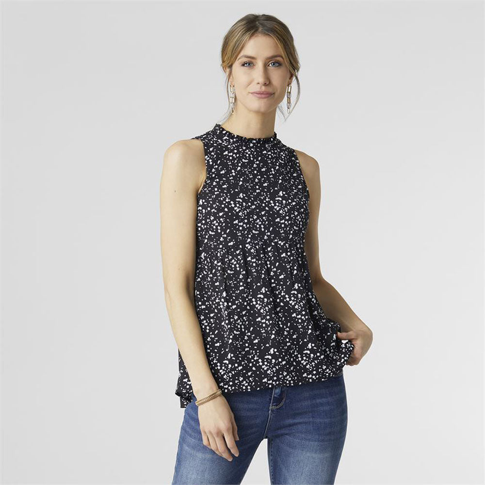 Coco + Carmen, Kamron Ruffle Neck Peplum Tank, Black & White