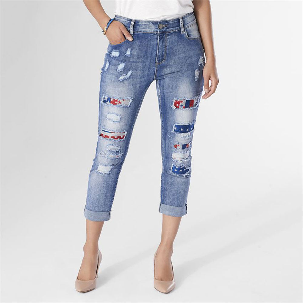 Coco + Carmen, Stars & Stripes Boyfriends Capri W/Patches