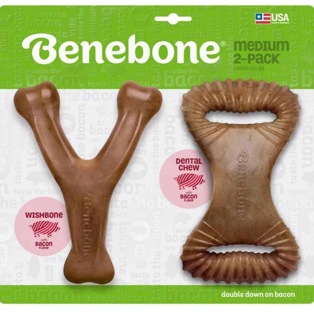 Benebone, Dental Chew & Wishbone, Bacon, Medium, 2 Pack