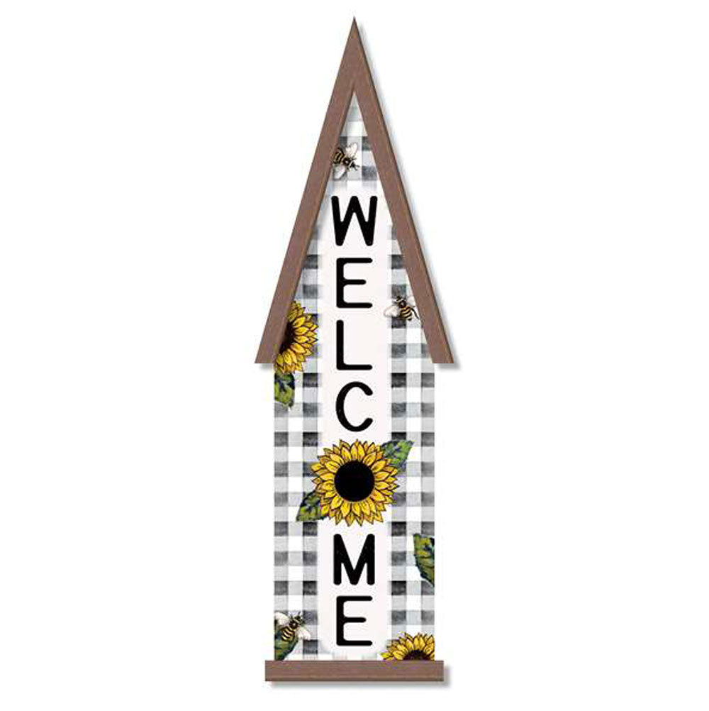 My Word, Welcome Plaid Sunflower Gnome Home