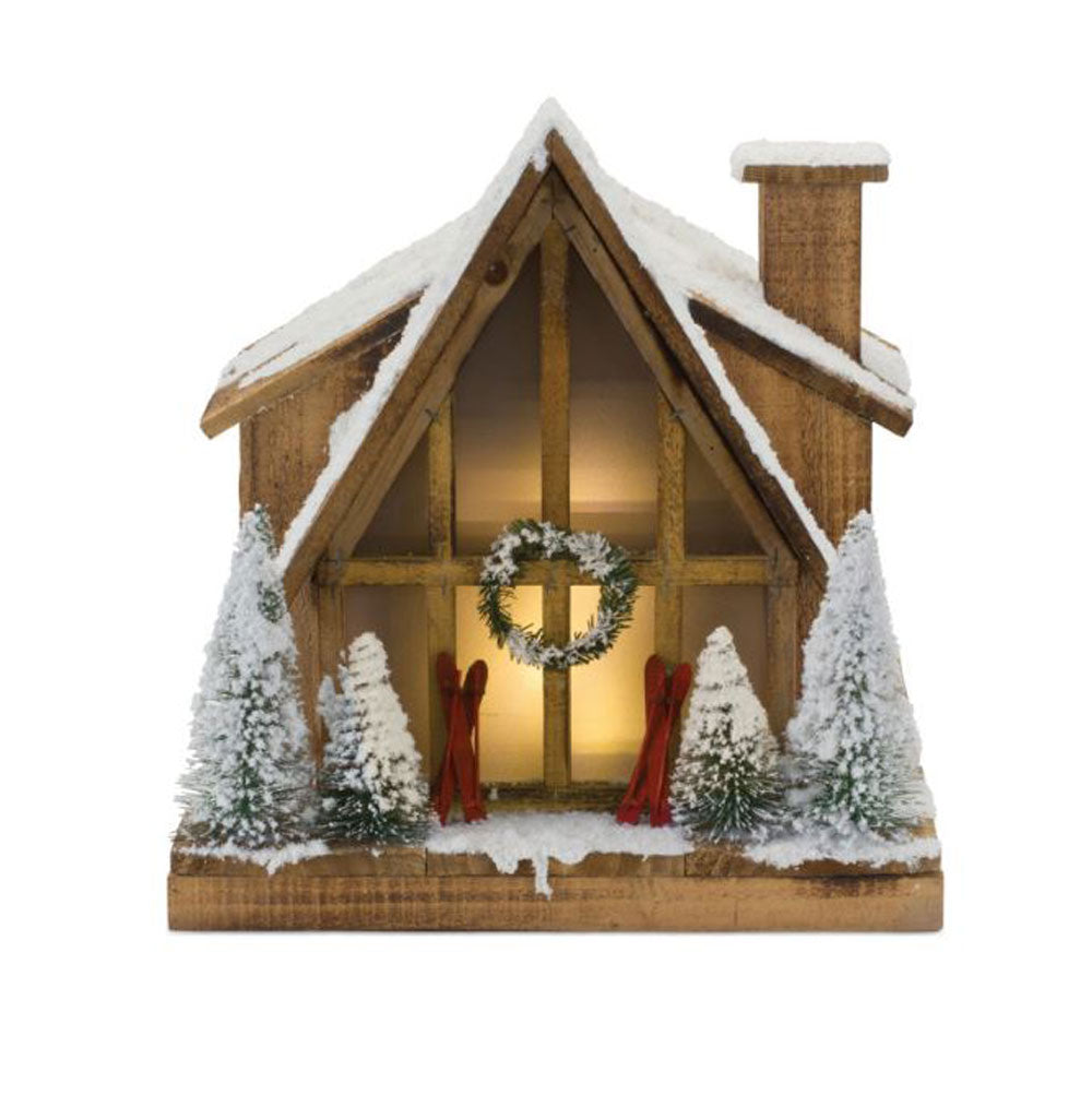 Melrose International, Wooden Ski Lodge, 14.5"