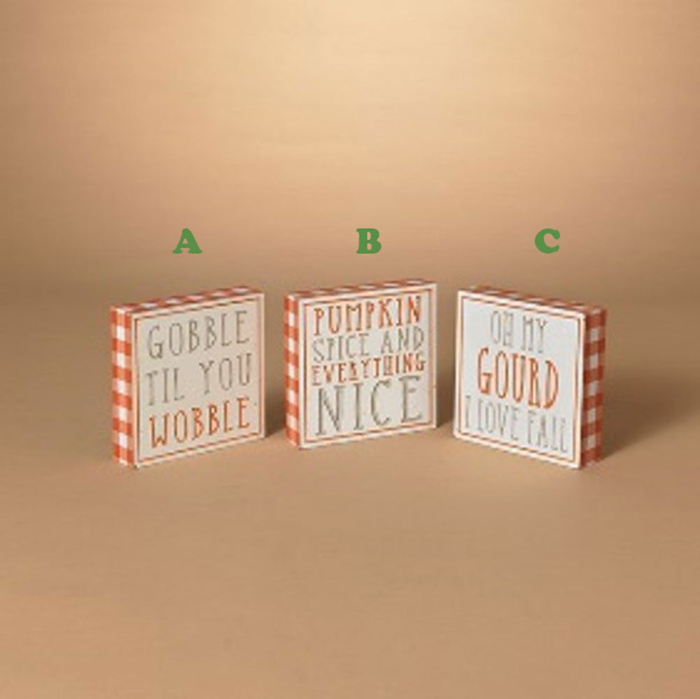 Gerson, Engraved Harvest Wooden Block, White, Assorted & Sold Separately
