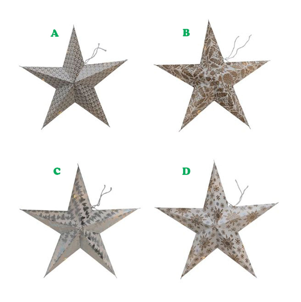 Creative Co-Op, Folding 5-Point Paper Star Ornament W/LED String, Assorted & Sold Separately