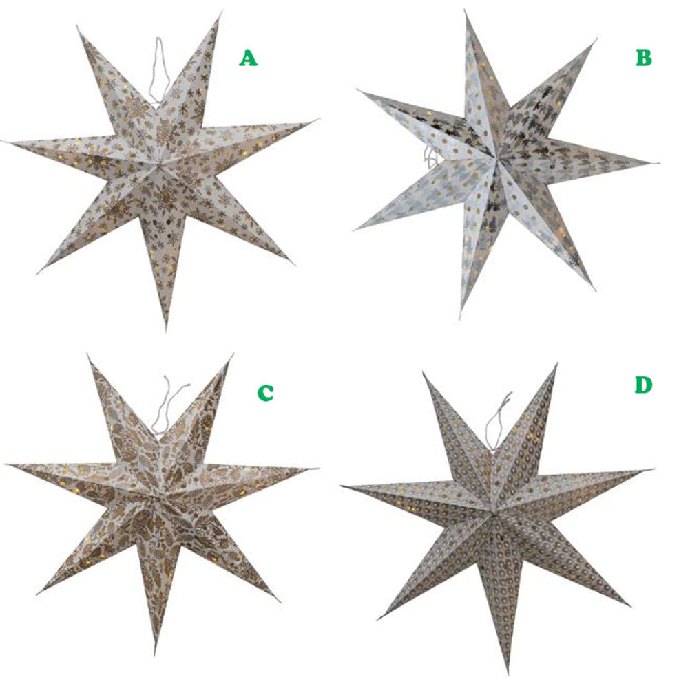Creative Co-Op, Folding 7-Point Paper Star Ornament W/LED String, Assorted & Sold Separately