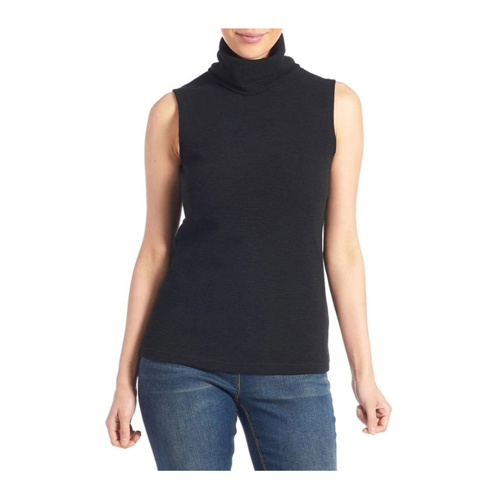 Coco and Carmen, Lyla Sleeveless Ribbed Turtleneck Tank, Black