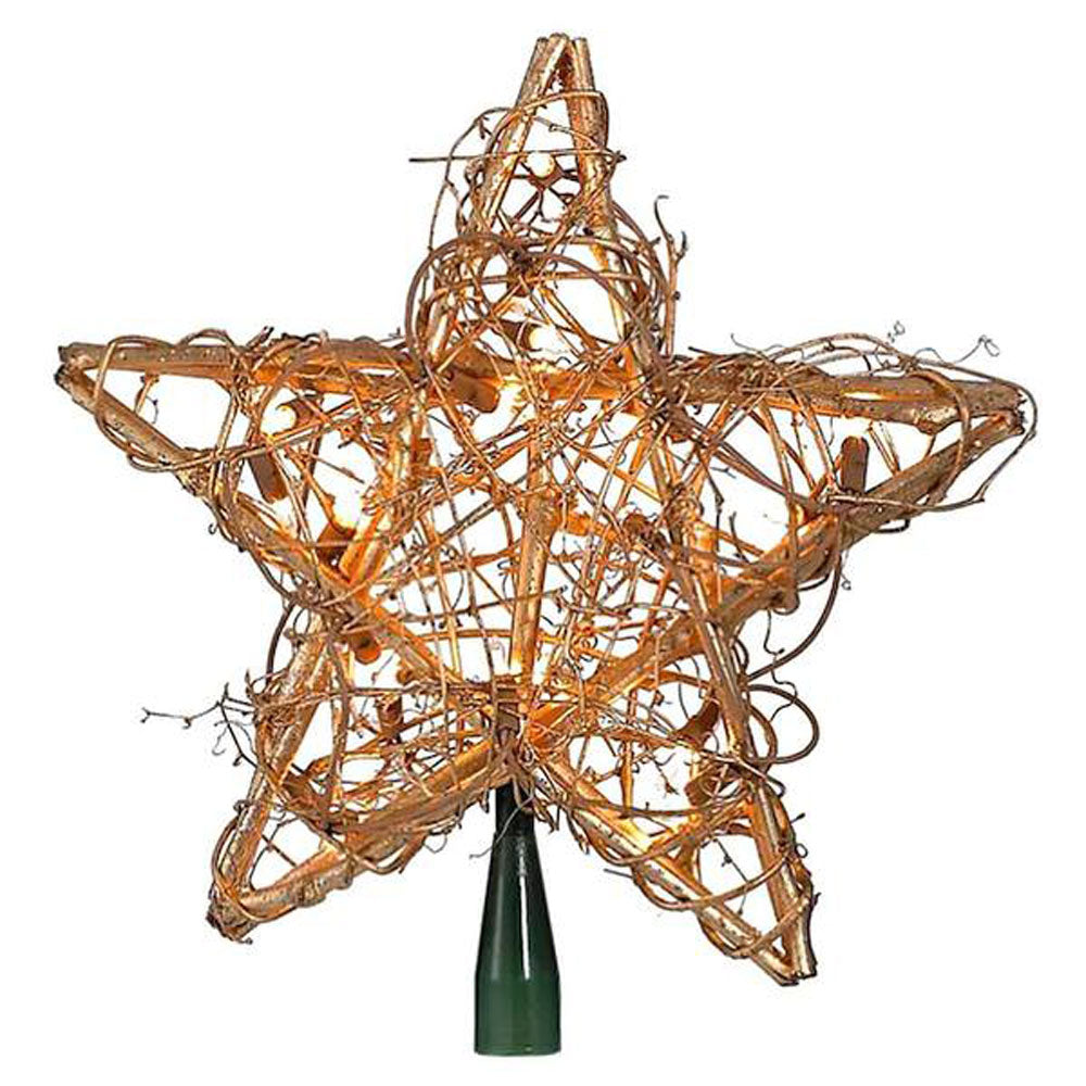 Kurt Adler, Rattan Star Tree Topper, Gold, 20 Lights