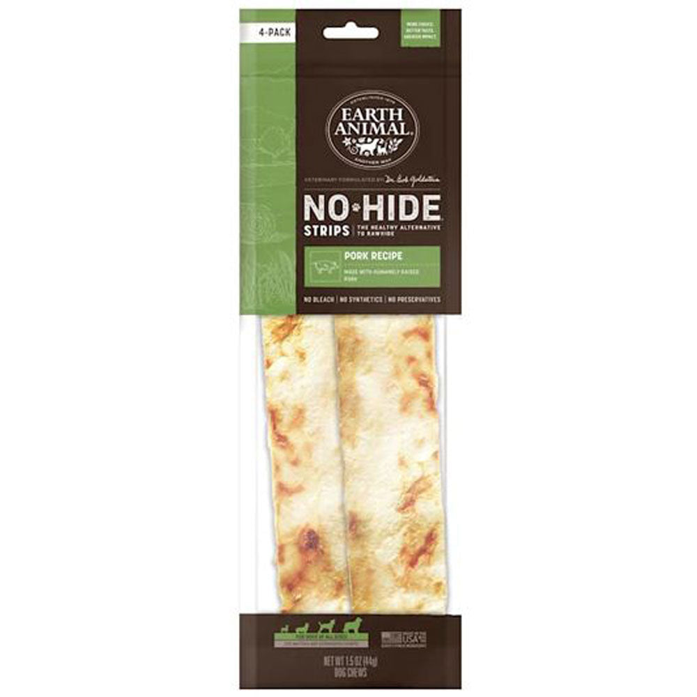 Earth Animal, No Hide Strips, Pork 4 Pack