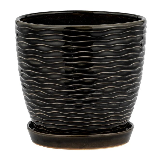Napco, Black Wave Pot w/ Saucer