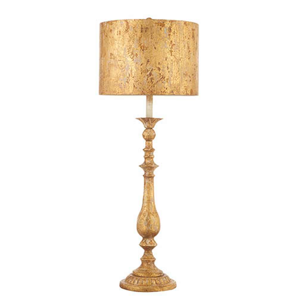 Raz, Distressed Gold Lamp W/Metal Shade