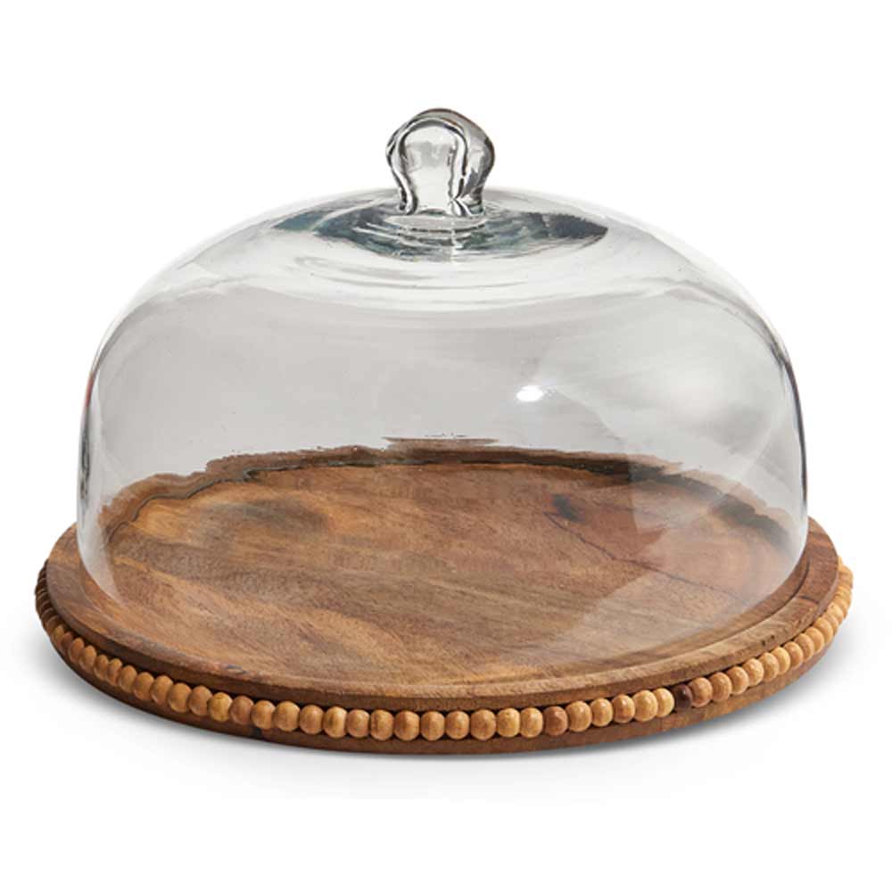 Raz, Wood Beaded Tray W/Cloche