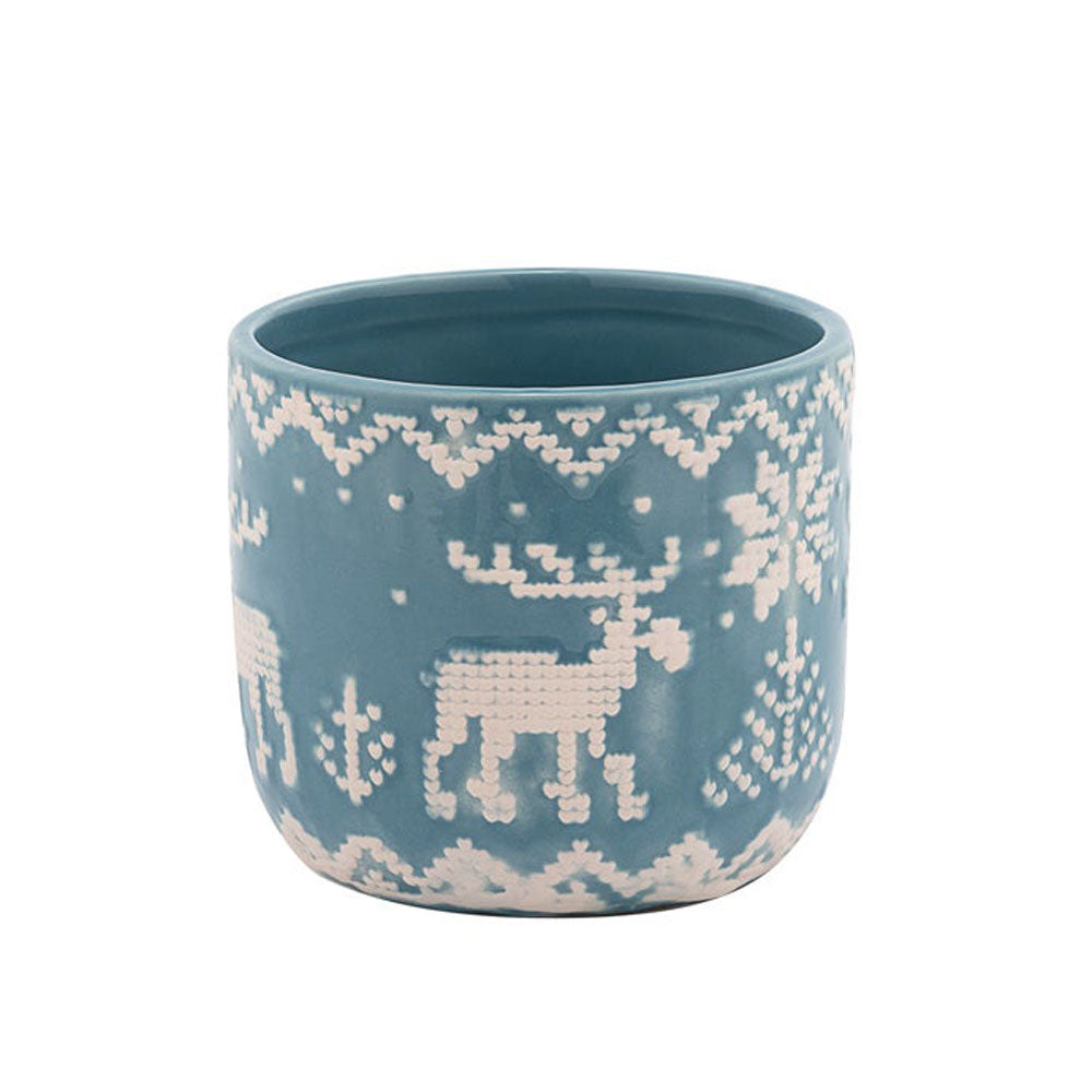 Napco, Small Blue Embossed Deer Pot
