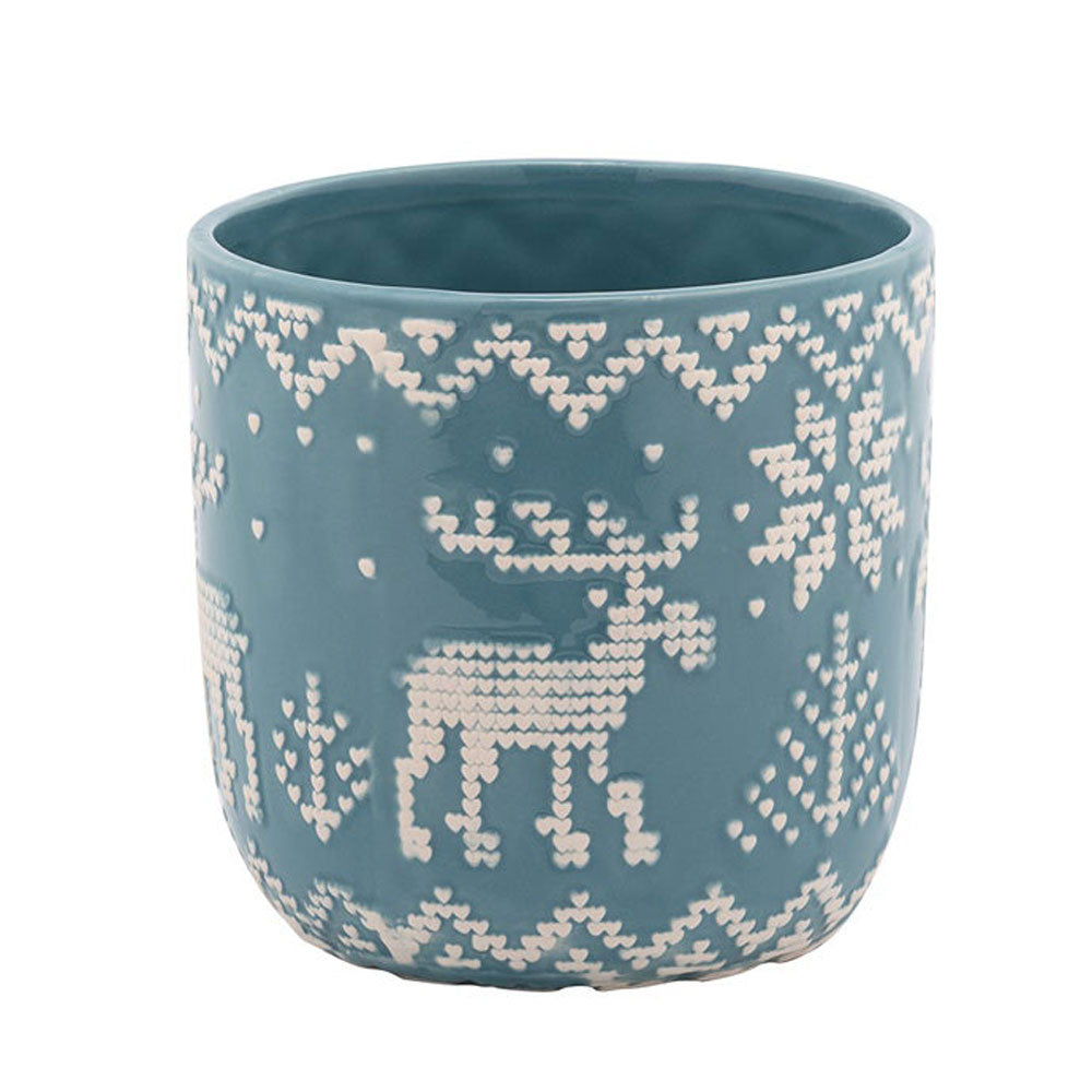 Napco, Large Blue Embossed Deer Pot