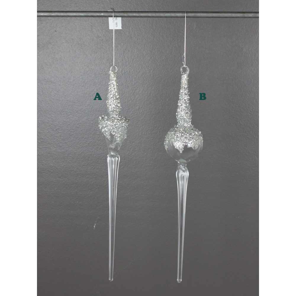 Direct Export, Finial Silver Glass Ornament, 14", Assorted & Sold Separately