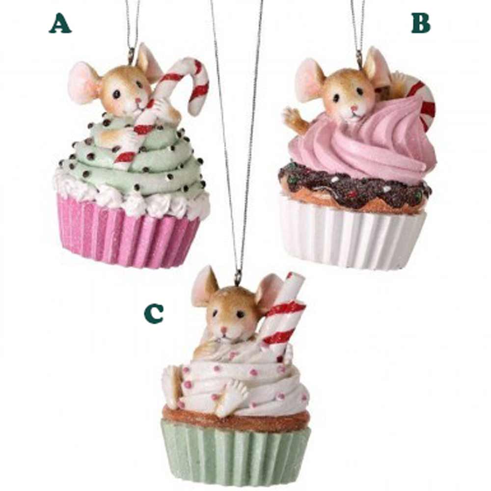 Regency, Cupcake W/ Mouse Ornament, 3", Assorted & Sold Separately