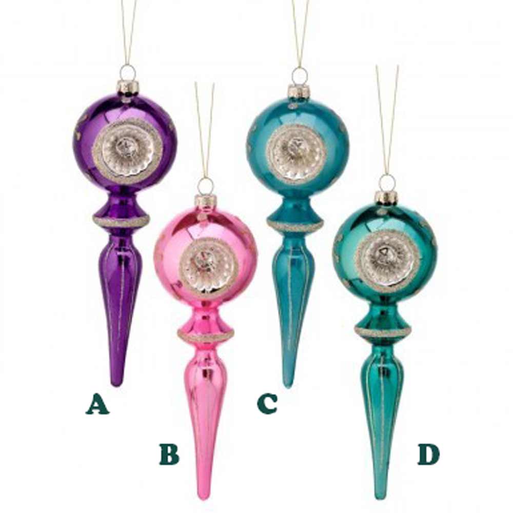 Regency, Glass 50's Reflector Finial Ornament, 8", Assorted & Sold Separately