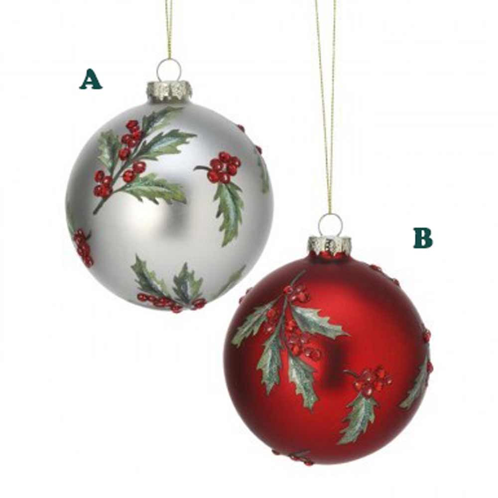 Regency, Holly Ball Glass Jewel Ornament, 4", Assorted & Sold Separately