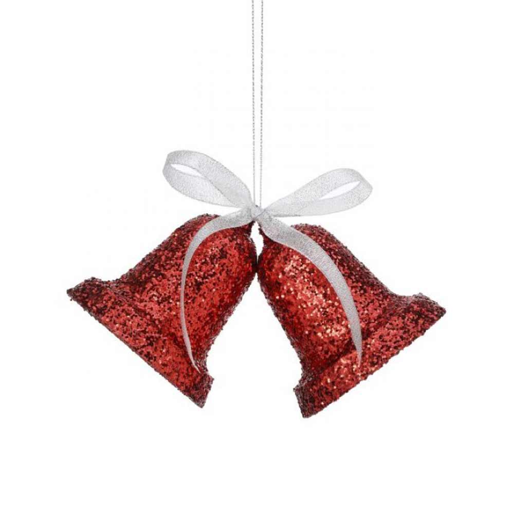 Regency, Retro Red Glitter Bells Ornament, 8"