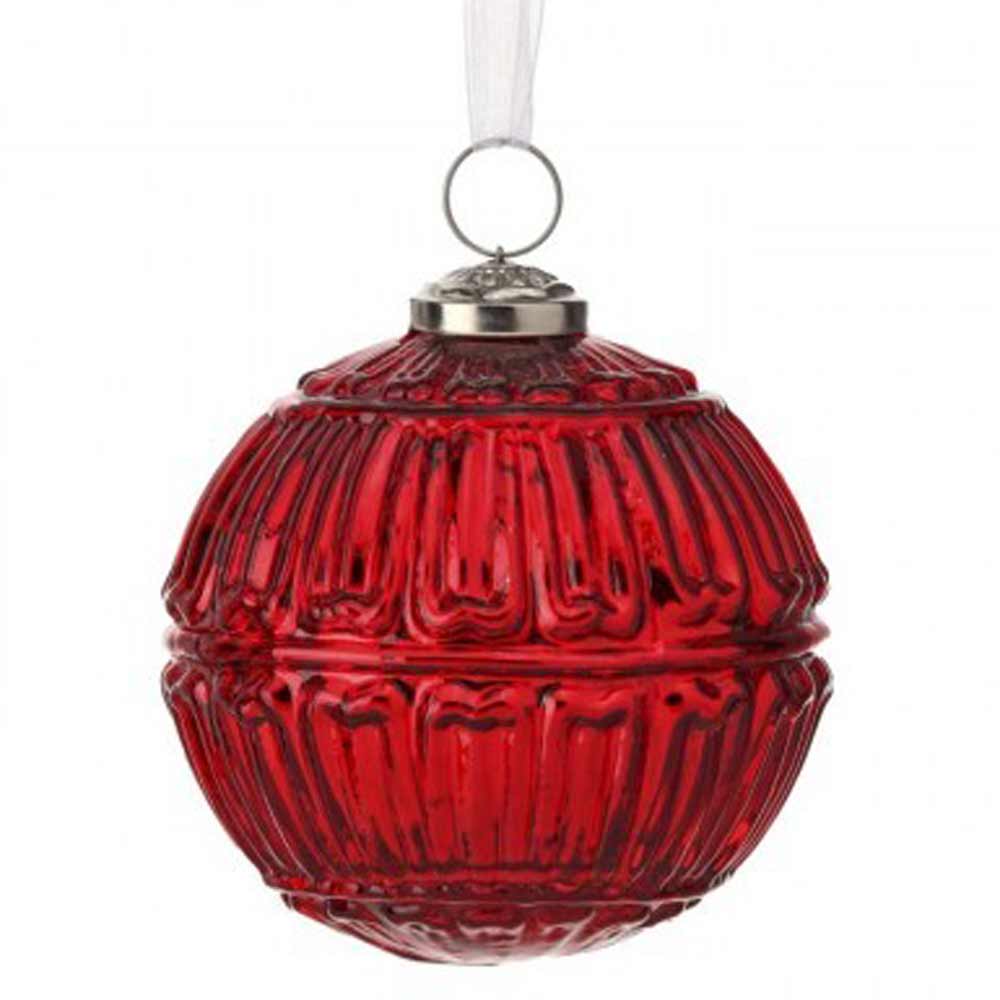 Regency, Ribbed Red Glass Ball Ornament, 4"