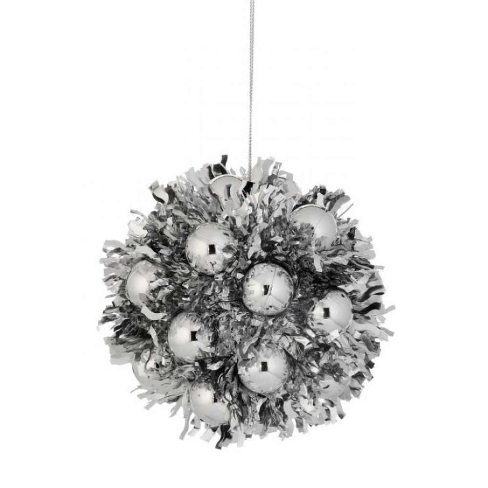 Regency, Tinsel Silver Ball Ornament, 4"