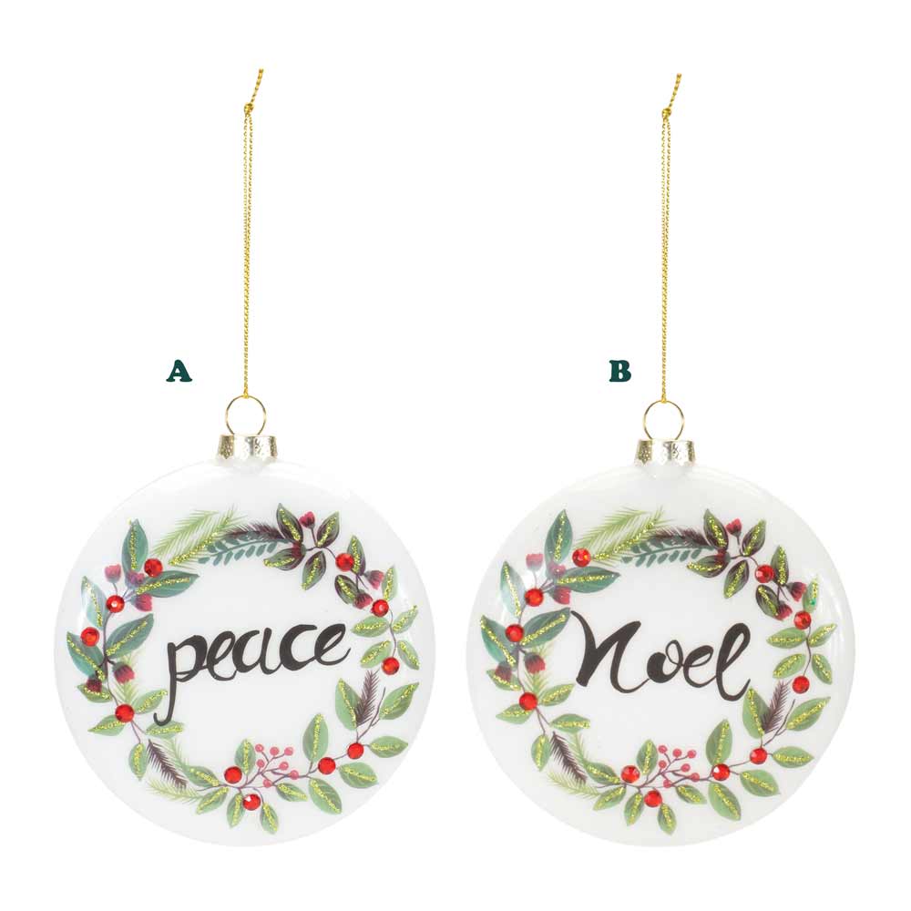Melrose, Peace & Noel Glass Disc Ornament, Assorted & Sold Separately