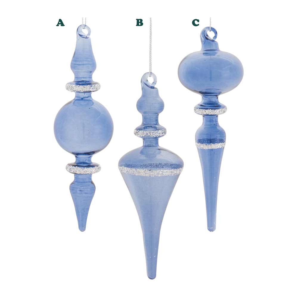 Melrose, Drop Blue Glass Ornament, 6", Assorted & Sold Separately