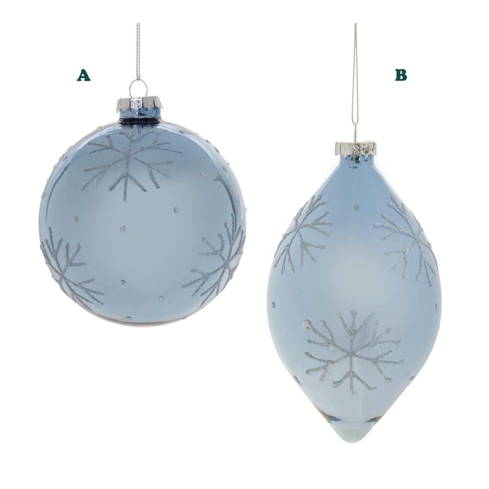 Melrose, Glass Blue Snowflake Ornament, Assorted & Sold Separately