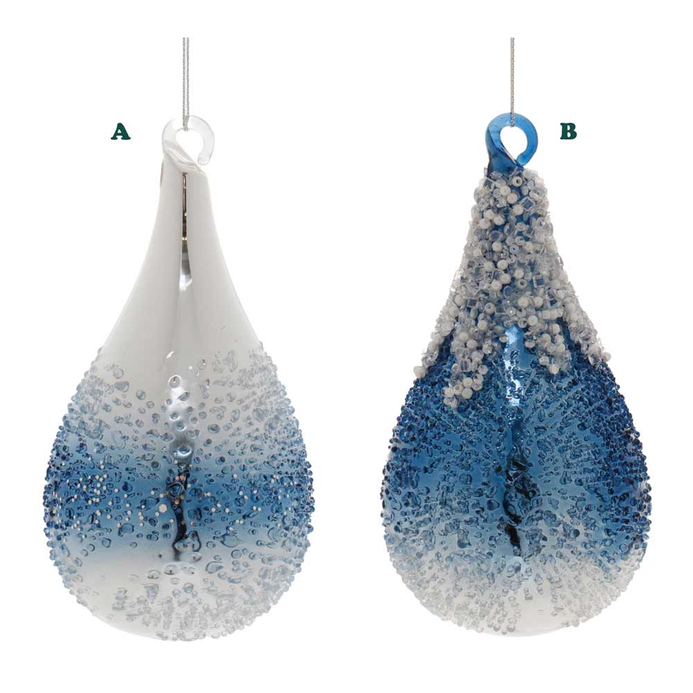 Melrose, Glass White & Blue Ornament, 6"