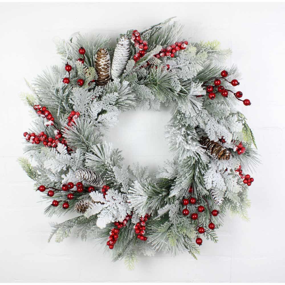 Direct Export, Snow Berry Pine Wreath, 24"