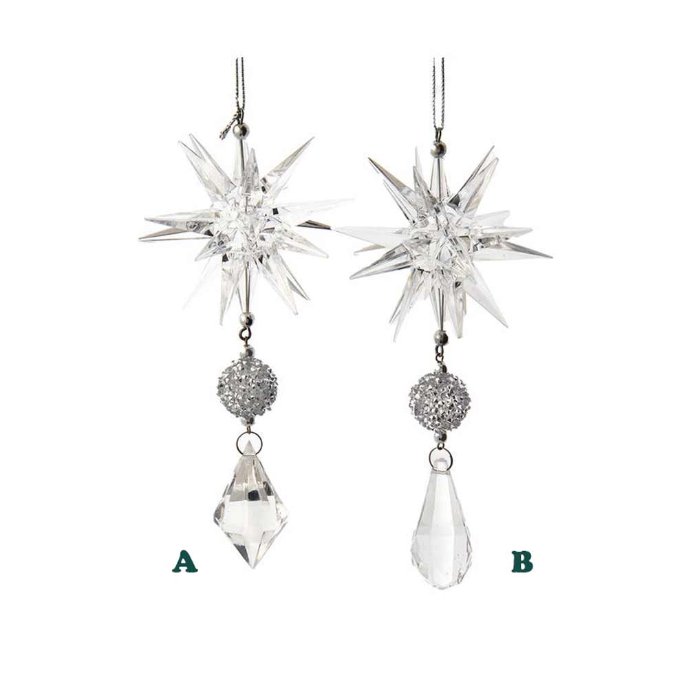 Kurt Adler, Dangle Clear & Silver Ornament, Assorted & Sold Separately