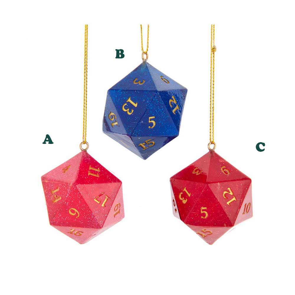 Kurt Adler, Glitter D20 Dice Ornament, Assorted & Sold Separately