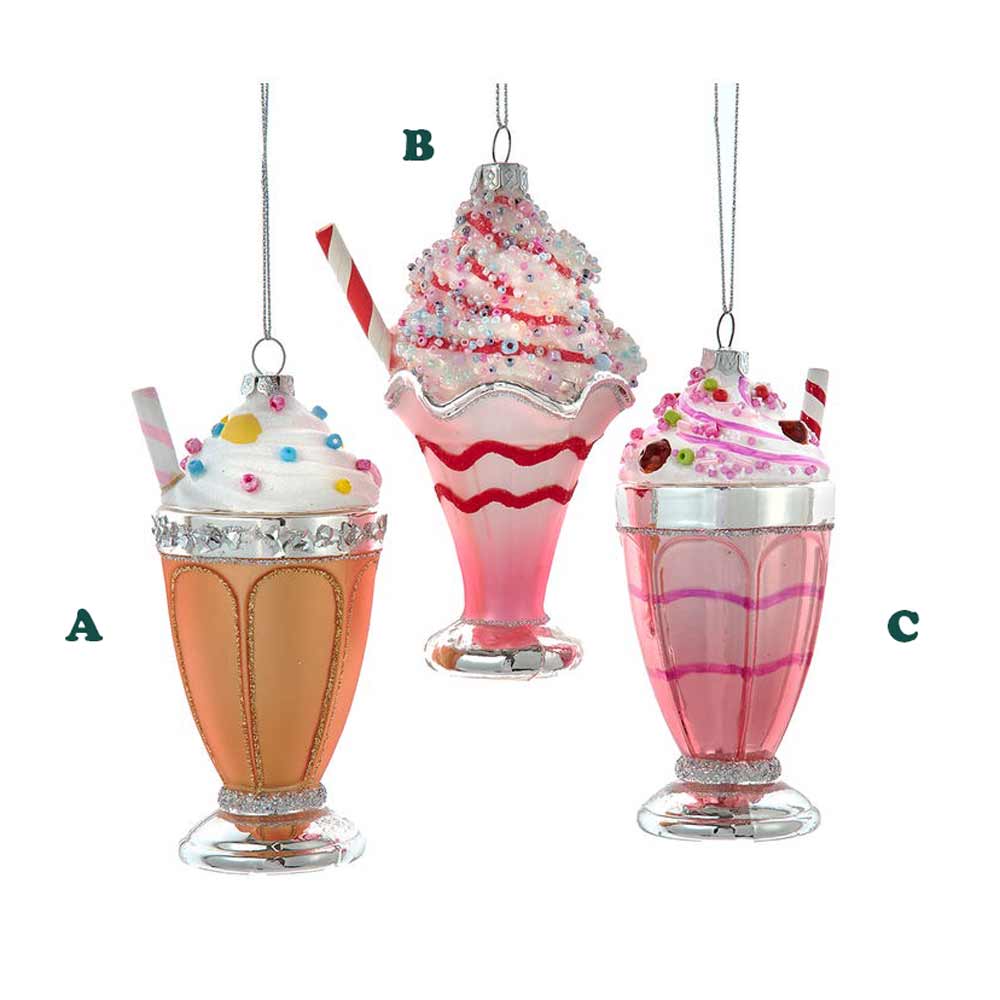 Kurt Adler, ice Cream Glass Float W/Straw Ornament, Assorted & Sold Separately