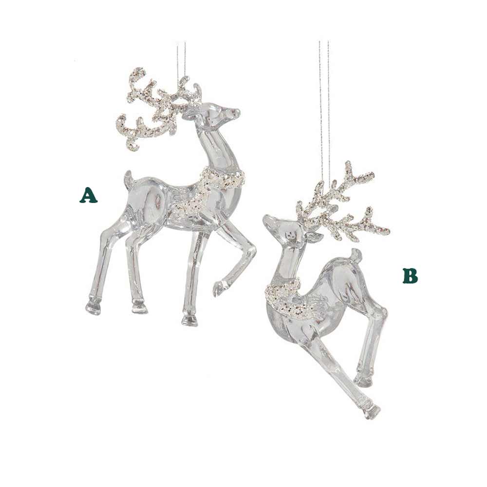 Kurt Adler, Clear Deer W/ Silver Glitter Ornament