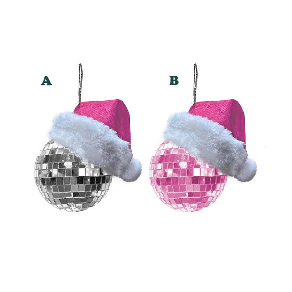 Kurt Adler, Mirror Ball W/Santa Hat Ornament, Assorted & Sold Separately