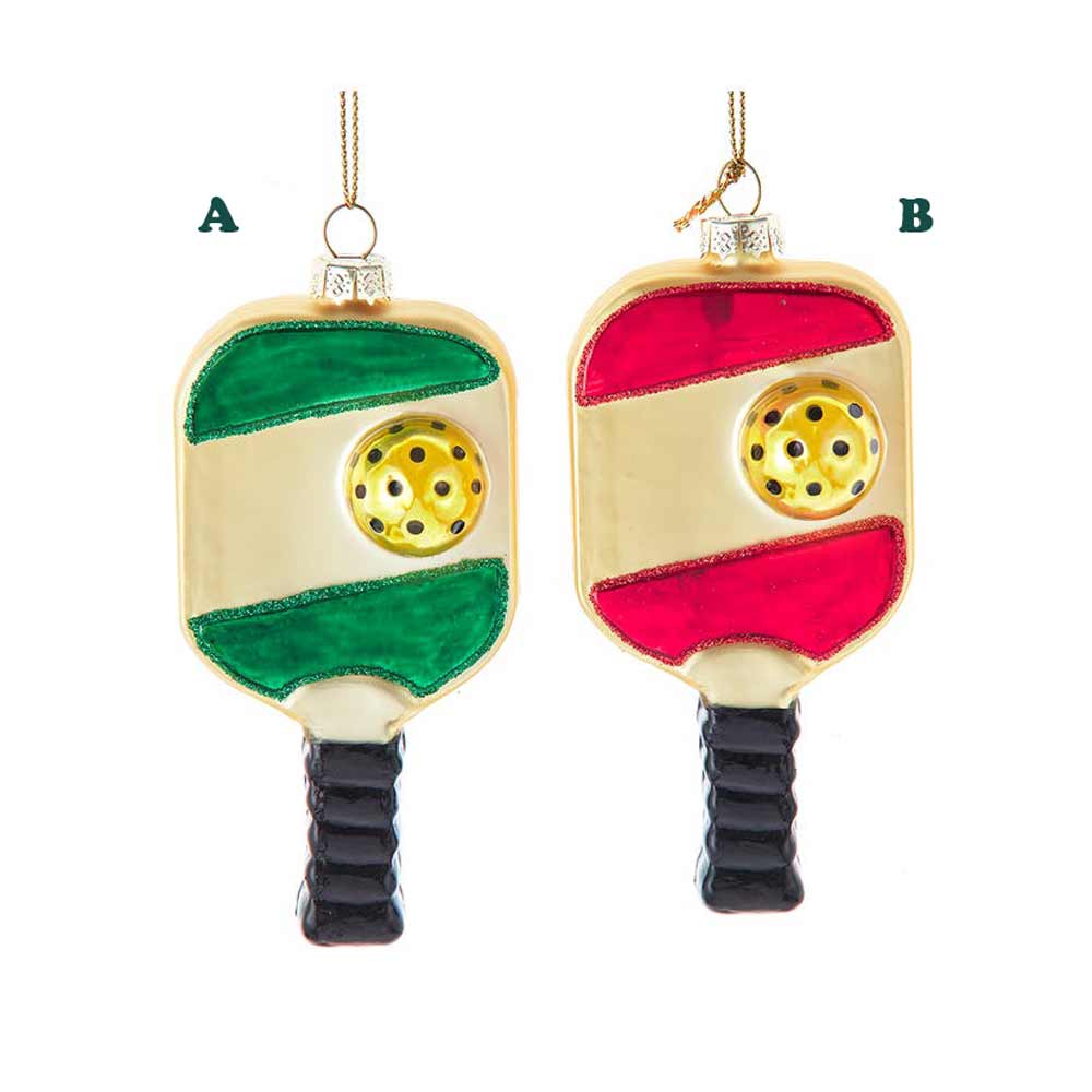 Kurt Adler, Glass Pickleball Ornament W/Loop, Assorted & Sold Separately