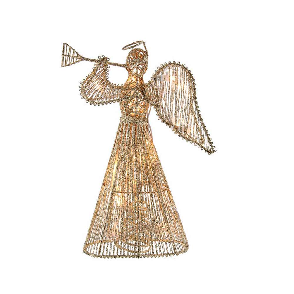 Kurt Adler, 12" 20/L Incandescent Gold Glitter Angel Tree Topper