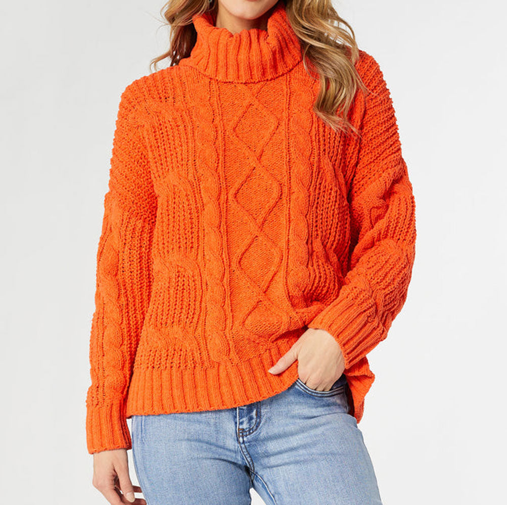 Coco + Carmen, Chunky Knit Turtleneck Sweater, Pumpkin – Alsip Nursery