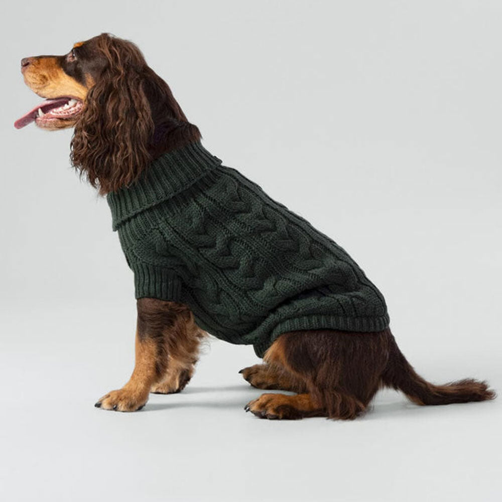 Ethical Pet, Twisted Cable Sweater, Forest Green