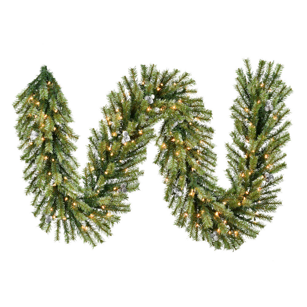 Direct Export, Silver Stone Garland, Clear LED, 9'