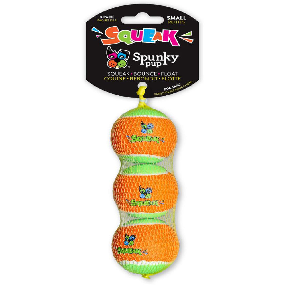 Spunky Pup, Fetch Squeaky Tennis Ball, Small, 3pk