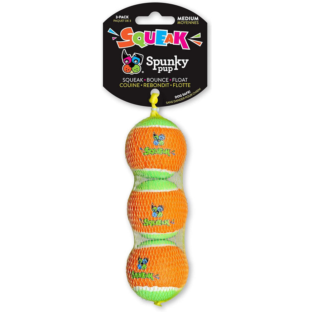 Spunky Pup, Fetch Squeaky Tennis Ball, Medium, 3pk