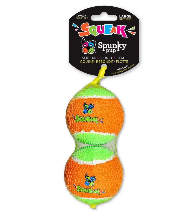 Spunky Pup, Fetch Squeaky Tennis Ball, Large, 2pk