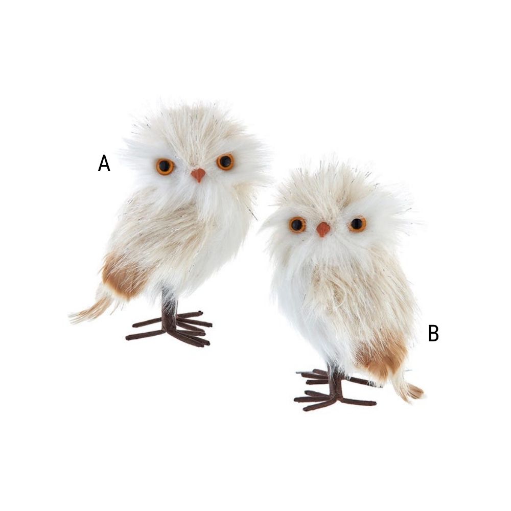 Brown Cream Tinsel Owl Ornament, Assorted and Sold Separately