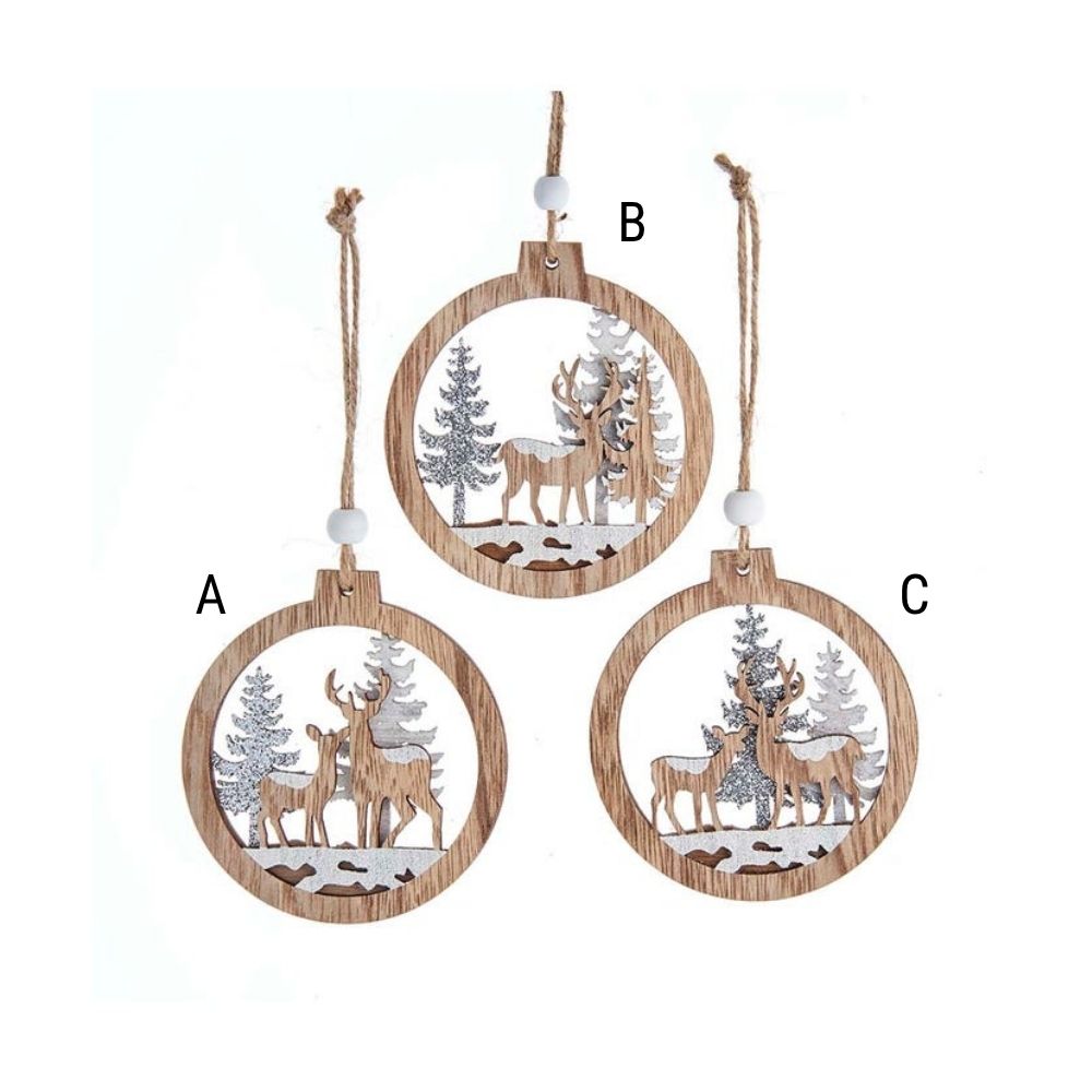 Wooden Deer w/Tree Ornament, Assorted and Sold Separately