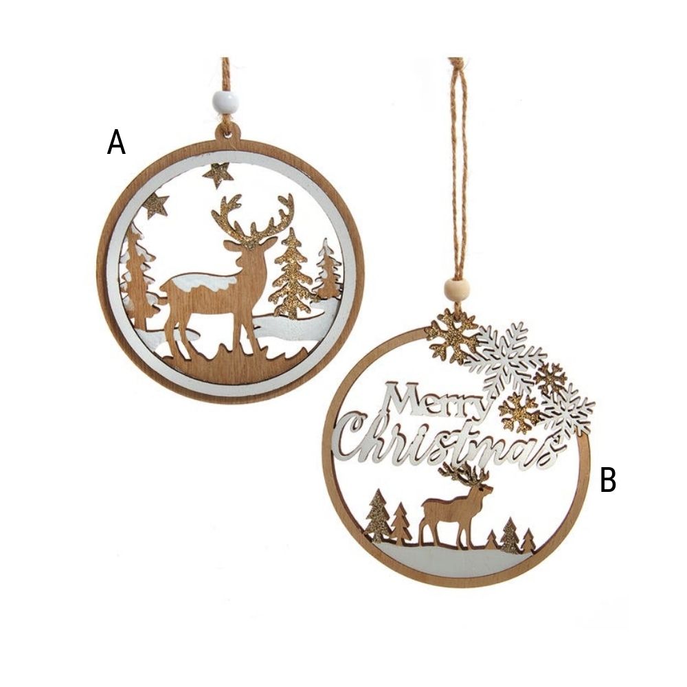 Wooden Round Deer Scene Ornament, Assorted and Sold Separately