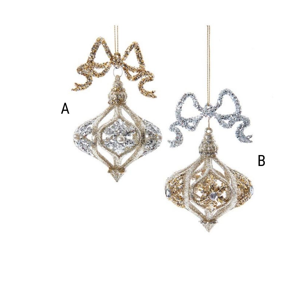 Gold or Silver Onion w/Bow Ornament, Assorted and Sold Separately