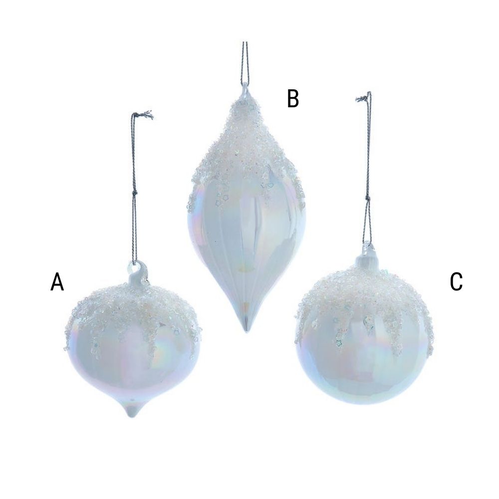 70-80MM White Glitter Ornaments, Assorted and Sold Separately