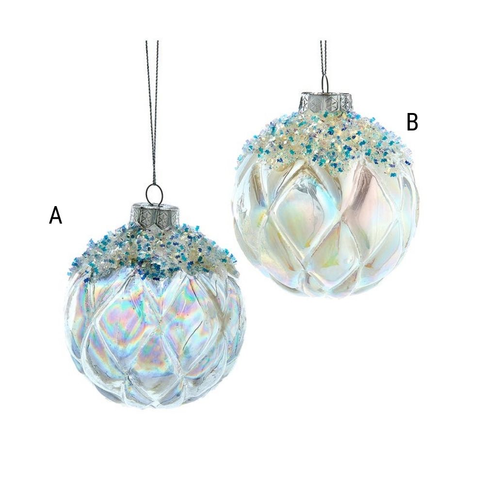 100MM White Glitter Ornament, Assorted and Sold Separately